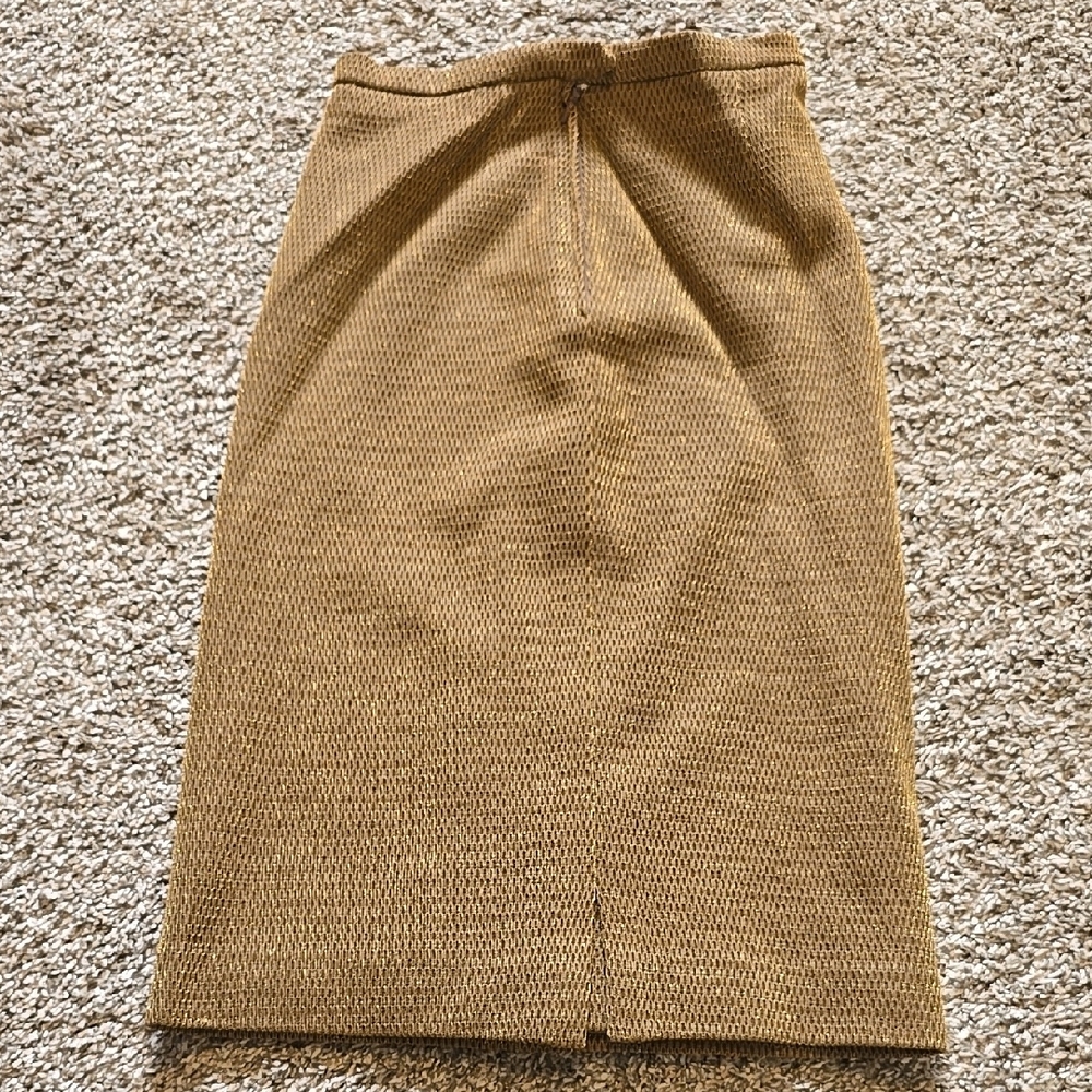 70s Rare Brown & Gold Ribbed Midi Pencil Skirt Set Made In Germany - Picture 11 of 12